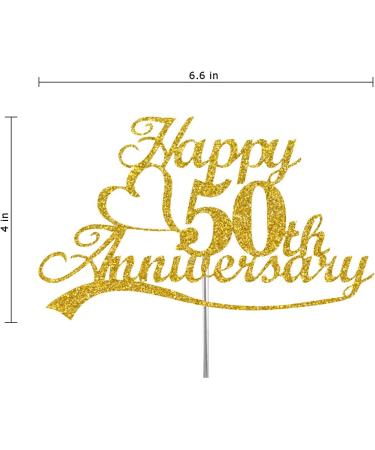 50th Anniversary Cake Topper Gold Glitter | Premium Quality Double Sided Acrylic Stick | Made in USA - Buy Online on SooperMarket.com