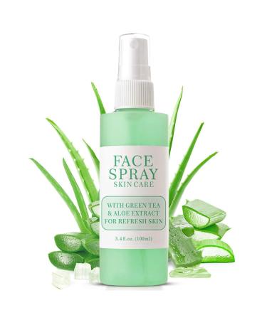 Facial Spray W/Aloe & Green Tea Hydrating Face Mist Moisturiser Aloe Vera Face Toner for Dry Skin Makeup Setting Spray for Face Soothing Face Spray Refresh & Repair 3.4 Fl Oz