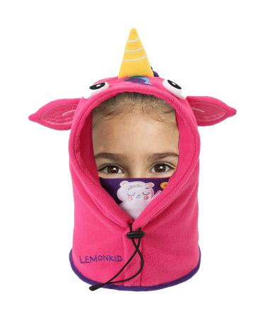 7-with children winter hat full facial mask Nack warmer windproof ski caps young girls hooded 3 in 1 hat with warm scarf skiing sport pink