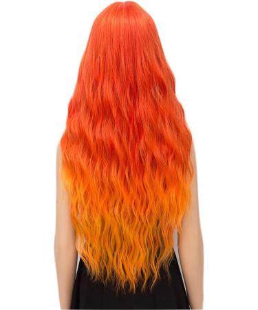 YEESHEDO Long Wavy Curly Wig for Women - 28 Inches Ombre Orange Synthetic Hair with Fringe for Party and Cosplay - Buy Online on SooperMarket.com