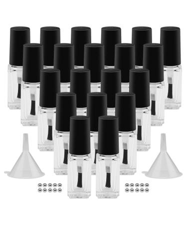 GTHER 20PCS 5ML Small Empty Nail Polish Glass Bottles with Brush Cap & Funnel & Mixing Balls for Nail Art Sample (Matte Black)