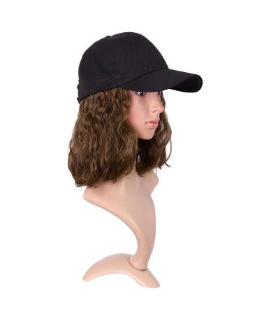 MapofBeauty Short Curly BOB Synthetic Hair Extension Baseball Hat Wig (Brown) - 13 Inch/33 cm - Buy Online on SooperMarket.com