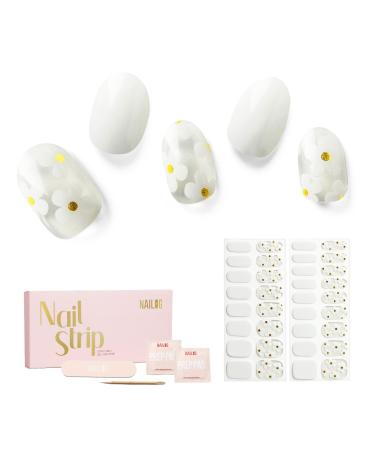 NAILOG Semi Cured Gel Nail Strips 34 pcs Salon-Quality Gel Nail Stickers Long Lasting Nail Wraps for Women with Soft Gel Finish White Petals