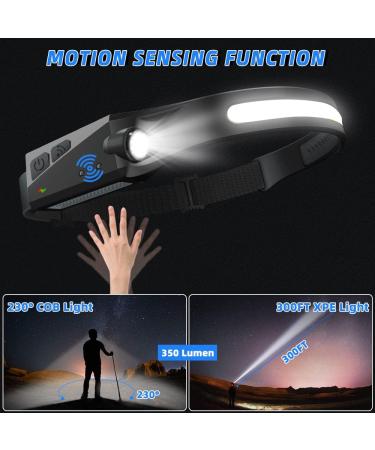 Rechargeable LED Headlamp 3-Pack with Motion Sensor | 230 COB Wide Beam, 5 Modes | Waterproof and Bright Headlights for Adults, Hardhat, Running, Camping - Buy Online on SooperMarket.com