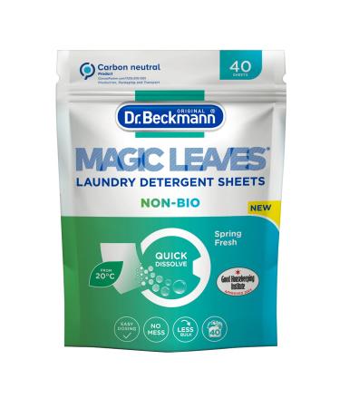 Dr. Beckmann MAGIC LEAVES Laundry Detergent Sheets NON-BIO | Convenient and pre-dosed laundry detergent sheets | Dissolvable climate neutral and easy to use | 40 sheets