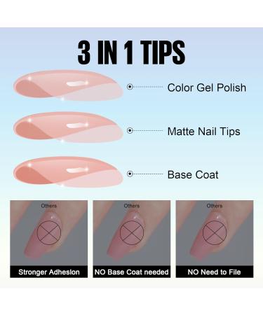 TOMICCA 180PCS Short Square Soft Gel Nails Tips - Matte Finish, 3 in 1 Base Coat, Pre-colored Press On Nail Tips for Nail Art Extensions - Pink - Buy Online on SooperMarket.com