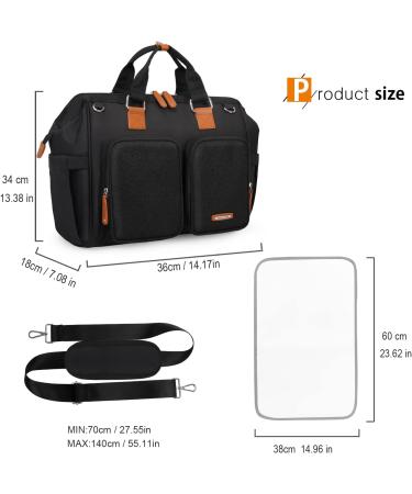 Pomelo Embossed Black Baby Changing Bag with Pram Clips and Changing Mat - Mom and Dad's Ultimate Essential - Buy Online on SooperMarket.com