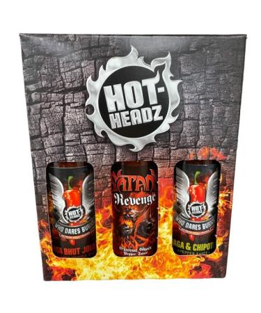 Hot Headz - Naga Hot Sauce Gift Set Including 3x 148ml Hot Chilli Spicy Sauces. Selection Box For Any Dishes And Snacks. All Natural Flavours Ideal As A Marinade And For Dipping.