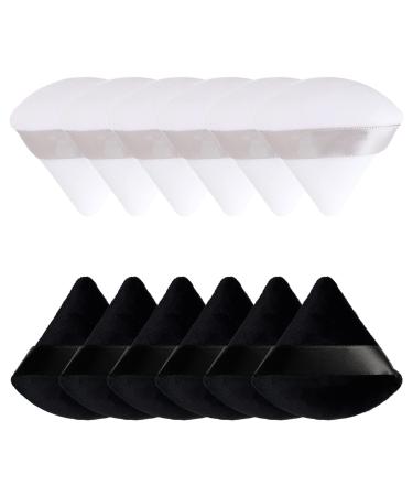 12 Pcs Powder Puff Makeup Puff Triangle Powder Puff Soft Powder Sponge Reusable Makeup Triangle Sponges with Strap for Loose Powder Body Cosmetic Foundation Wet Dry Makeup Tool Black and White