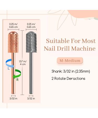 Dill Bits 2PCS 3/32'' Safety Nail Drill Bits | Carbide Bits for Acrylic & Soft Gel Nails | Manicure Pedicure Beginner Set in Rose Gold & Sky Grey | Medium-M - Buy Online on SooperMarket.com