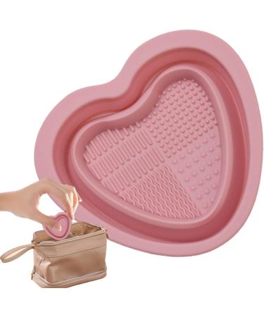 DASHIELL Makeup Brush Cleaner Bowl Heart Shape Silicone Cosmetic Brush Cleaner | Foldable Portable Washing Tool Brush Cleaning Pad for Makeup Lovers pink - Buy Online on SooperMarket.com