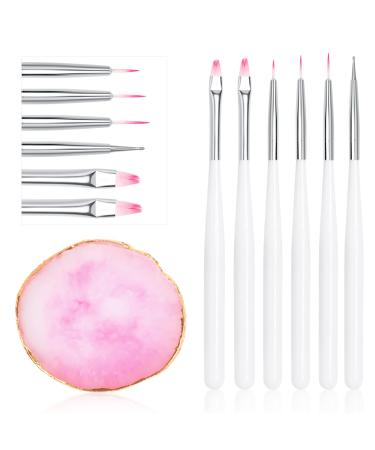 8 Pcs in 1 Set Resin Nail Tips Art Palette with 5 Nail Brushes  Nail Polish Mixing Palette with Nail Tips Art Brushes Set for Nail Tips Art  Nail Tips Art Brushes Palette Tools Kit Set for Manicure DIY Pink & Brush