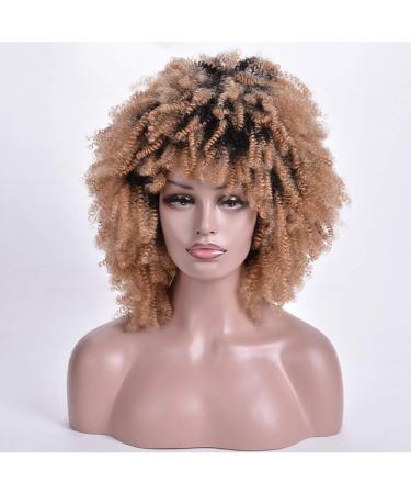 SHIYID Short Curly Wigs Blonde Afro Synthetic Wig for Women African American Dark Root Natural Hair Heat Resistant