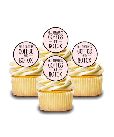 24 Coffee Cupcake Toppers All I Need Is Coffee & Wrinkle Free Theme Edible Premium Thickness SWEETENED Vanilla Wafer Rice Paper Discs Cake Decorations