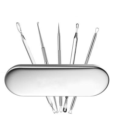 Blackhead Remover Acne Treatment Kit - Professional Skin Care Tools for Pimple Popper, Blemish, and Whitehead Extraction - 5 Piece Stainless Steel Set with Travel Case (Silver) - Buy Online on SooperMarket.com