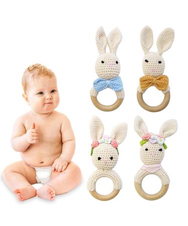 Buy Organic Baby Wooden Teether Crochet Bunny Rattle Pacifier Bracelet - Ideal for Teething Toddlers | International Shipping Available - Buy Online on SooperMarket.com