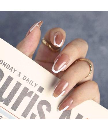 24PCS Shiny Medium Ballerina Press-On Nails - Full Cover French Nail Art for Women & Girls | Stylish White Edge Design - Buy Online on SooperMarket.com