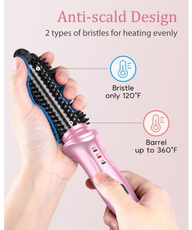 Curling Iron Brush for Short Long Hair Hair Curling Brush Long Barrel Tourmaline Ceramic Dual Voltage Curling Brush Iron with Anti-Scald Bristles 25MM-PINK - Buy Online on SooperMarket.com