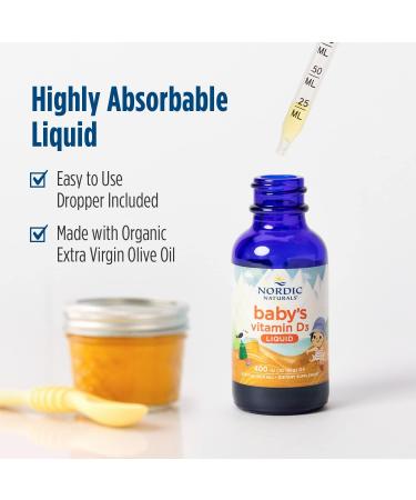Nordic Naturals Baby's Vitamin D3 - 0.76 oz - 400 IU - Healthy Bones & Immune Support - Non-GMO Vegetarian - 90 Servings - Buy Online on SooperMarket.com