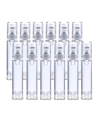 12PCS Transparent Empty Vacuum Plastic Lotion Pump Bottles with Clear Cover Reusable Container Vial Tank Storage Travel Packing Dispenser for Storing Essence Liquid Foundation Cream (15ml/0.5oz)
