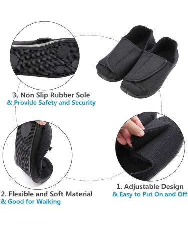 MEJORMEN Women's Diabetic Edema Slippers - Wide Width Orthopedic Shoes for Elderly with Adjustable Closures - Black, Size 10 - Buy Online on SooperMarket.com