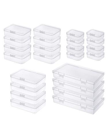 Goodma 24 Pieces Mixed Sizes Rectangular Empty Mini Clear Plastic Organizer Storage Box Containers with Hinged Lids for Small Items and Other Craft Projects