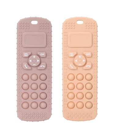 Socub Silicone Baby Teething Toy for Babies 3-12 Months  2 Pcs Mobile Phone Shape Teether Toys for Infants Boys Girls  BPA Free Pain Relief Chew Toy (Blush/Dusty Lilac) Blush  Dusty Lilac