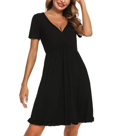Bresdk Women's Maternity Nightdress Nursing Pyjamas - Black XL - Buy Online on SooperMarket.com