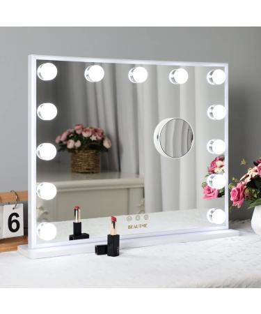 BEAUTME 20.47 x 16.22 Lighted Vanity Mirror with 3-Color Lighting & Magnification â€“ Tabletop & Wall Mounted - Buy Online on SooperMarket.com