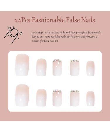 EONFAVE 24 Pcs French False Nails - White Square Stick on Nails with Glue - Short Acrylic Full Cover Press on Nails for Women and Girls - Buy Online on SooperMarket.com