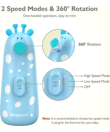 Megainvo Electric Baby Nail File Trimmer with 10 Grinding Heads - Safe, Quiet, LED Light - Baby Nail Clippers for Newborns & Toddlers - Blue - Buy Online on SooperMarket.com