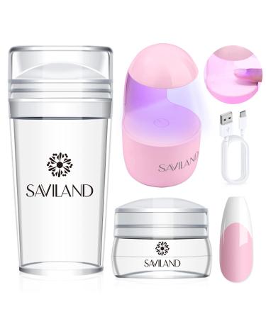 Saviland French Tip Nail Stamp with Portable Mini U V LED Nail Lamp for Gel Nails
