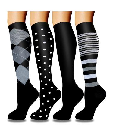 Actinput 4 pairs of compression stockings for women men colorful support stockings compression socks for sports flight running travel cycling nurse 4101 - black L -XL