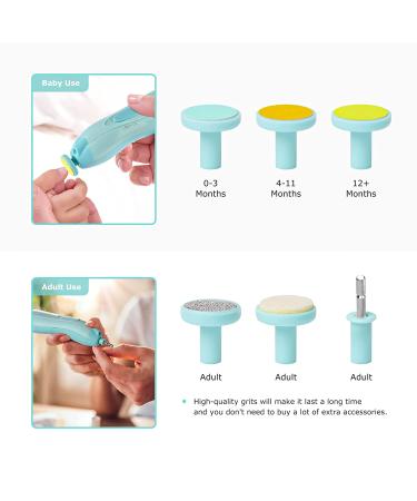 Lupantte Electric Baby Nail Trimmer with Light and 6 Grinding Pads - Safe Nail File and Clippers for Newborns, Infants, Toddlers, Kids and Adults - Green - Buy Online on SooperMarket.com