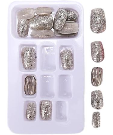jayzee Natural False Nails Artificial Tip Manicure Phototherapy Nails Water Ripple Tablets Silver Gradient Color Nail Patch for Nail Art Salons and Home - Buy Online on SooperMarket.com