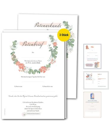 Frank Paperman |Sponsor letter for baptismal sponsors |3 pieces in a set |Customers for baptism |Gift for patentant and godfather |With a baptismal letter godchild |floral variant