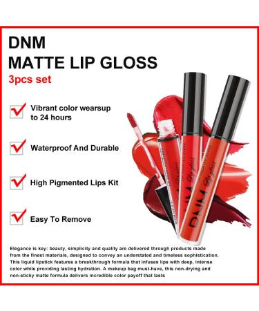 3pcs Dark Red Matte 24-Hour Liquid Lipstick Set | Long-Lasting & Waterproof Lip Stain | Smudge-Proof Lip Gloss Gift Set | Women's Makeup Kit - Buy Online on SooperMarket.com