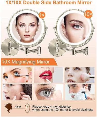 Wresetly 8In Chargeable Vanity/Bathroom Double Side Mirror 1X/10X Enlarge LED&3Color Temp Touch Screen 360 Rotat C - Buy Online on SooperMarket.com
