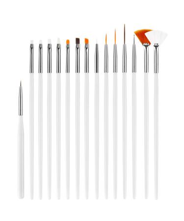 Hanyousheng 15 PCs nail brush gel brush for nails nail art brushes gel brush nail brush acrylic nail art brush nail brush set for UV gel and acrylic nails Nailart manicure nail accessories white