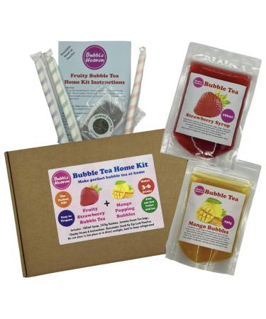 Fruity Strawberry with Mango Popping Bobas Bubble Tea Kit 3 to 6 Drinks Strawberry and Mango