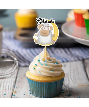Eid Mubarak Cupcake Toppers with Sheep&Moon Design Eid Al-Adha Cupcake Topper Eid Cupcake Topper Eid Al Adha Decorations Adha Muslim Decoration Muslim Party Supplies Yellow - Buy Online on SooperMarket.com
