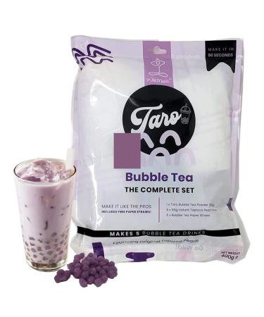 Wild Monk Boba Tea Kit - Bubble Tea Set for Boba Tea at Home - Set Contains Taro Milk Tea Powder (150g) 5x Instant Bubble Tea Pearl Packs (50g each) 5x Bubble Tea Paper Straws