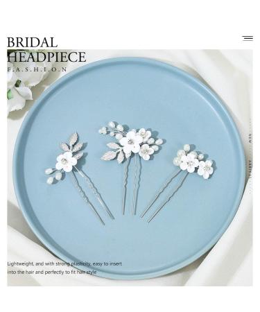 Earent Bride Wedding Flower Pearl Hair Pins - Pack of 3 | Bridal Hair Accessories for Women and Girls - Buy Online on SooperMarket.com