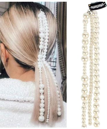 Minkissy Pearl Beads Strand Elegant Hair Chain Hair Extensions Barrettes Ponytail Decor For Women Bride Birthday Wedding Valentines Day Party - Buy Online on SooperMarket.com
