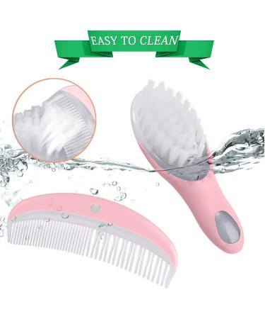 LNQ LUNIQI Baby Brush and Comb Set Soft Bristle Baby Brush Massage Scalp Brush for Newborn Cradle Cap Scalp Cleaning Care (Pink) - Buy Online on SooperMarket.com
