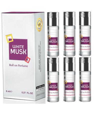 BlueQueen White Musk Perfume Roll On Alcohol Free Long Lasting Musk Perfume for Women and Men | Hypoallergenic Travel Size Secret Musk Fragrance Oil Perfume - 8Ml -PCS 6