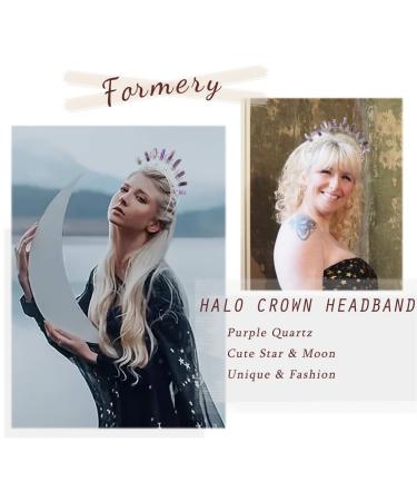 Formery Star Mary Halo Crown Headband - Silver Crescent Moon Amethyst Purple Crystal Goddess Headpiece for Women - Buy Online on SooperMarket.com