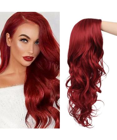 Tseses Red Wigs Long Curly Wavy Wigs for Women Side Part Natural Looking Cosplay Halloween Synthetic Fiber Wig (Red)