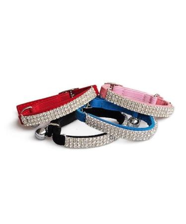 Chukchi collar for cats soft velvet adjustable with rhinestones and bells 4 pieces black pink red black ... black + red + pink + blue