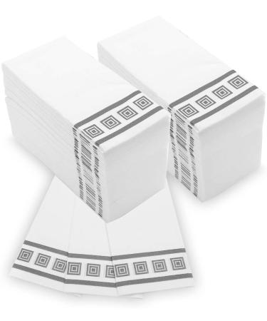 Fete Decorative Hand Towels, Silver design 100 Disposable Linen-Feel Guest Towels  Formal Dinner, Anniversary, Wedding Napkins for Tables, Guestrooms, and Restrooms - 8.5x4" Folded Silver design Pack of 100 Silver